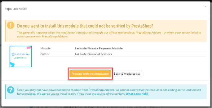 Latitude Proceed installation image